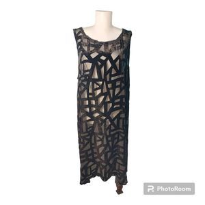 Eileen Fisher Burnout Black Velvet Swingy   Cocktail Dress 44" Bust Est Size L X